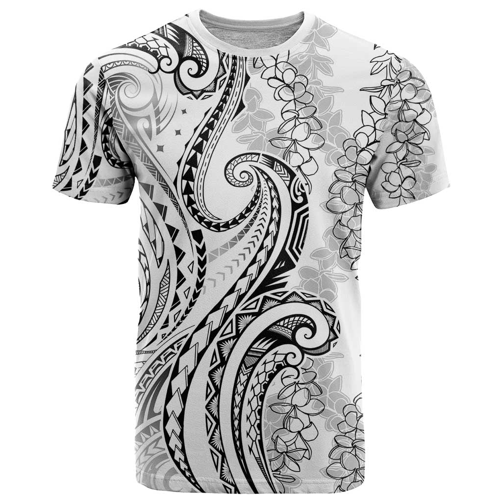 Polynesia Plumeria Lei T Shirt White Curves Motif LT7 White - Polynesian Pride