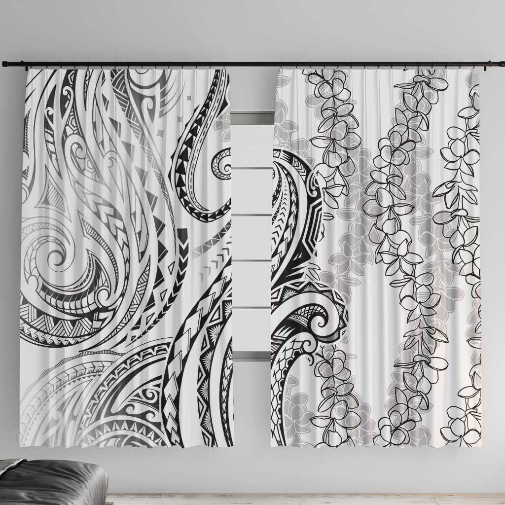 Polynesia Plumeria Lei Window Curtain White Curves Motif LT7 With Hooks White - Polynesian Pride
