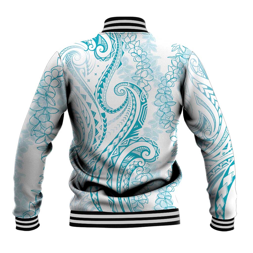 Polynesia Plumeria Lei Baseball Jacket White Turquoise Curves Motif LT7 - Polynesian Pride