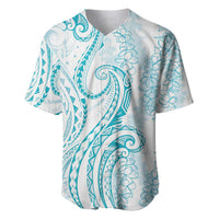 Polynesia Plumeria Lei Baseball Jersey White Turquoise Curves Motif LT7 Turquoise - Polynesian Pride
