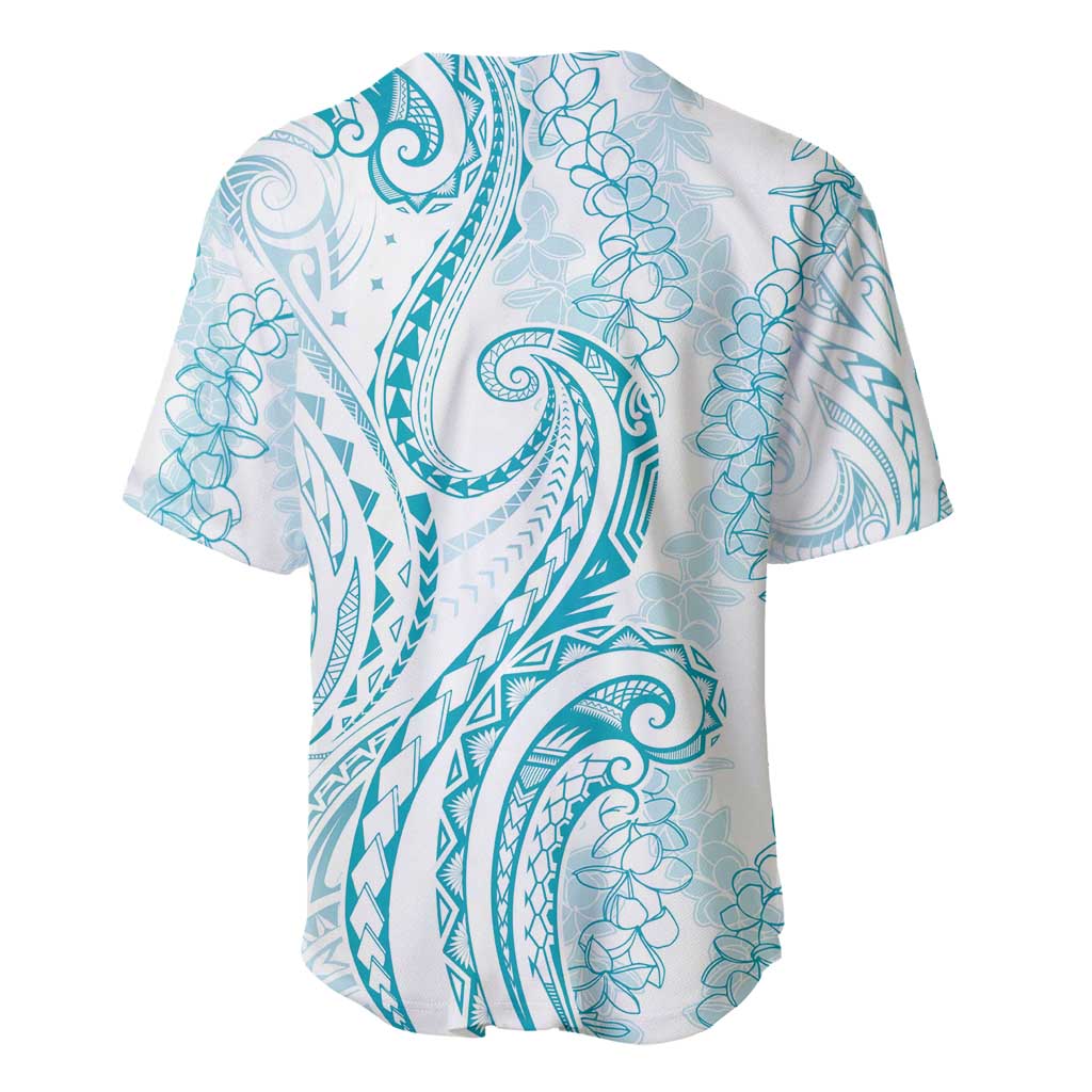 Polynesia Plumeria Lei Baseball Jersey White Turquoise Curves Motif LT7 - Polynesian Pride