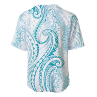 Polynesia Plumeria Lei Baseball Jersey White Turquoise Curves Motif LT7 - Polynesian Pride