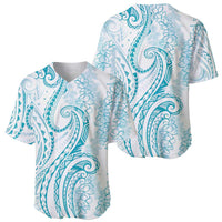 Polynesia Plumeria Lei Baseball Jersey White Turquoise Curves Motif LT7 - Polynesian Pride