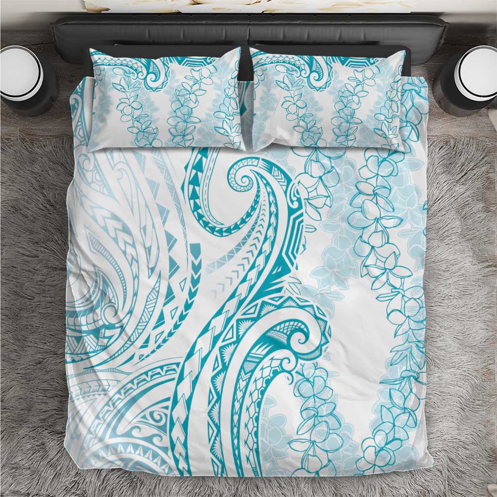 Polynesia Plumeria Lei Bedding Set White Turquoise Curves Motif LT7 Turquoise - Polynesian Pride