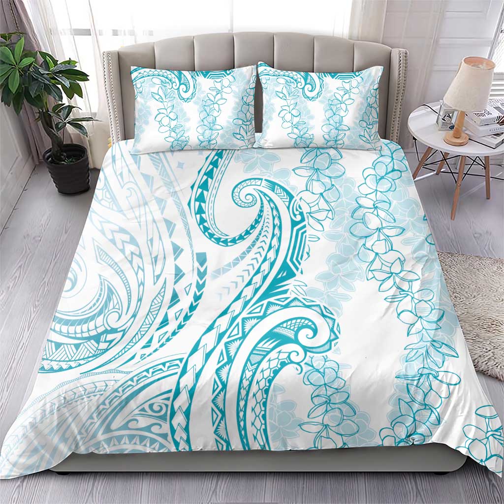 Polynesia Plumeria Lei Bedding Set White Turquoise Curves Motif LT7 - Polynesian Pride