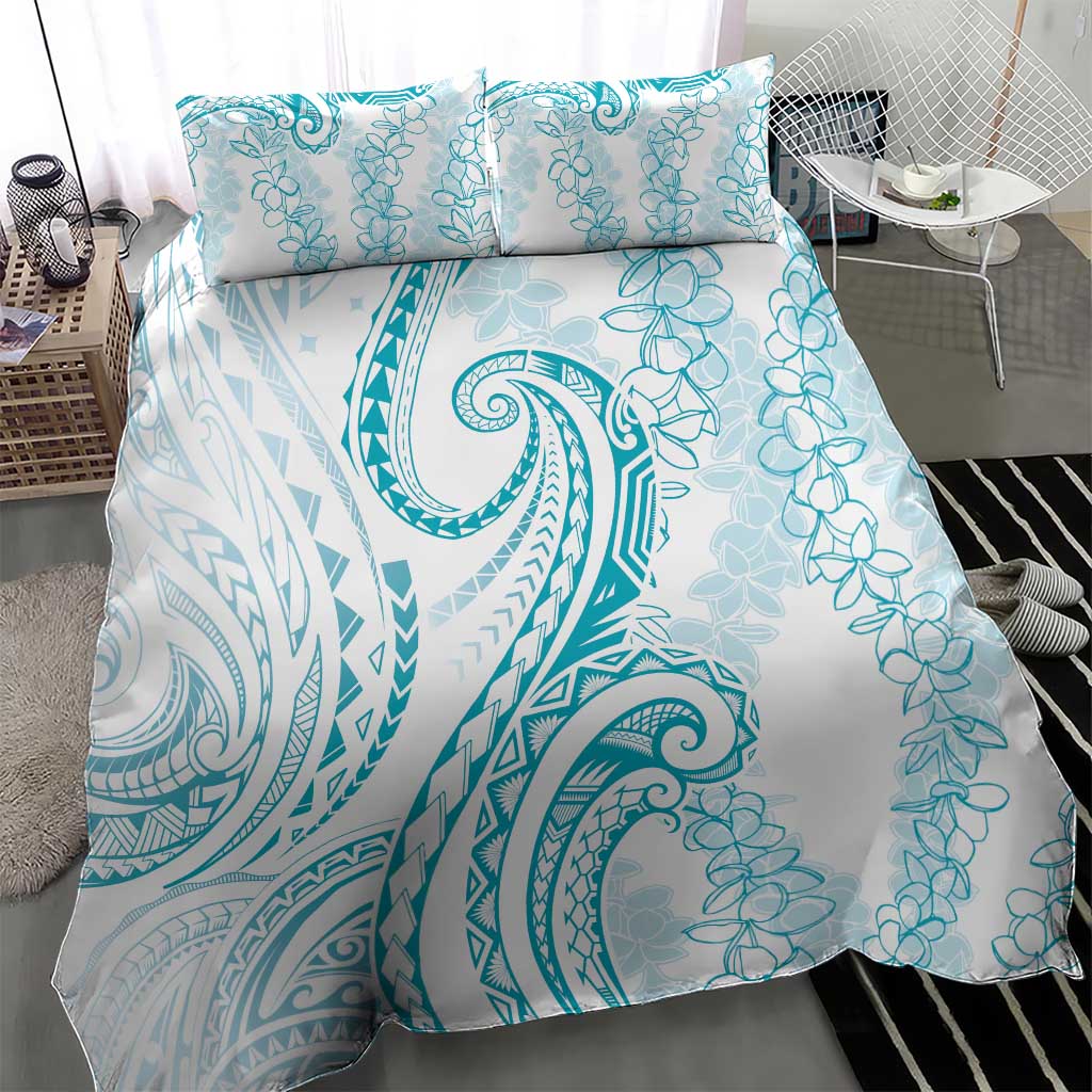 Polynesia Plumeria Lei Bedding Set White Turquoise Curves Motif LT7 - Polynesian Pride