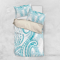 Polynesia Plumeria Lei Bedding Set White Turquoise Curves Motif LT7 US Twin 172cm x 218cm Turquoise - Polynesian Pride