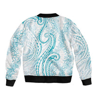 Polynesia Plumeria Lei Bomber Jacket White Turquoise Curves Motif LT7 - Polynesian Pride