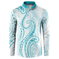 Polynesia Plumeria Lei Button Sweatshirt White Turquoise Curves Motif LT7 Turquoise - Polynesian Pride