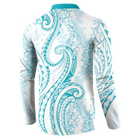 Polynesia Plumeria Lei Button Sweatshirt White Turquoise Curves Motif LT7 - Polynesian Pride