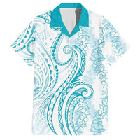 Polynesia Plumeria Lei Hawaiian Shirt White Turquoise Curves Motif LT7 Turquoise - Polynesian Pride