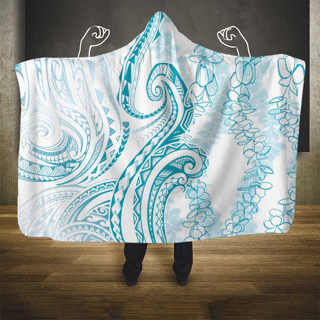 Polynesia Plumeria Lei Hooded Blanket White Turquoise Curves Motif LT7 - Polynesian Pride