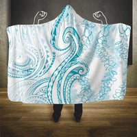 Polynesia Plumeria Lei Hooded Blanket White Turquoise Curves Motif LT7 - Polynesian Pride
