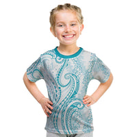 Polynesia Plumeria Lei Kid T Shirt White Turquoise Curves Motif LT7 Turquoise - Polynesian Pride