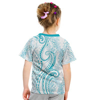 Polynesia Plumeria Lei Kid T Shirt White Turquoise Curves Motif LT7 - Polynesian Pride