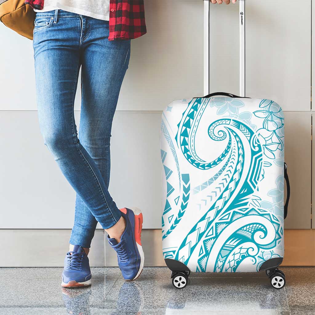 Polynesia Plumeria Lei Luggage Cover White Turquoise Curves Motif LT7 - Polynesian Pride