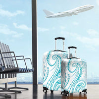 Polynesia Plumeria Lei Luggage Cover White Turquoise Curves Motif LT7 - Polynesian Pride