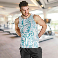 Polynesia Plumeria Lei Men Tank Top White Turquoise Curves Motif LT7 Turquoise - Polynesian Pride