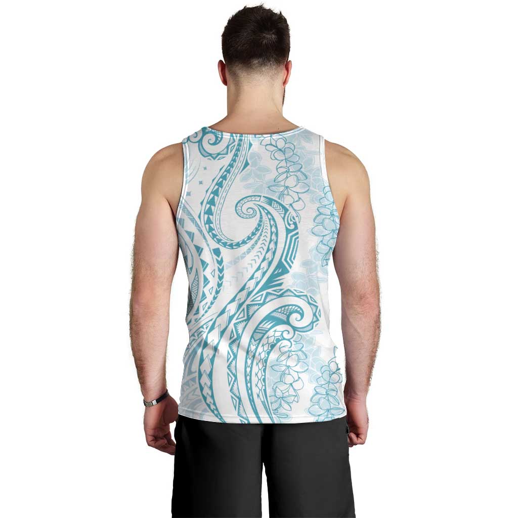 Polynesia Plumeria Lei Men Tank Top White Turquoise Curves Motif LT7 - Polynesian Pride
