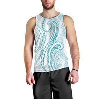 Polynesia Plumeria Lei Men Tank Top White Turquoise Curves Motif LT7 - Polynesian Pride