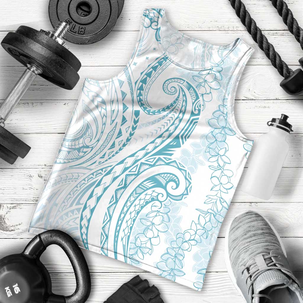 Polynesia Plumeria Lei Men Tank Top White Turquoise Curves Motif LT7 - Polynesian Pride