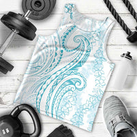 Polynesia Plumeria Lei Men Tank Top White Turquoise Curves Motif LT7 - Polynesian Pride