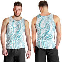 Polynesia Plumeria Lei Men Tank Top White Turquoise Curves Motif LT7 - Polynesian Pride
