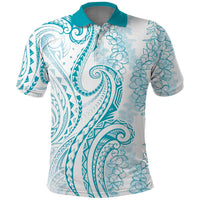 Polynesia Plumeria Lei Polo Shirt White Turquoise Curves Motif LT7 Turquoise - Polynesian Pride