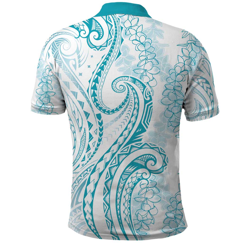 Polynesia Plumeria Lei Polo Shirt White Turquoise Curves Motif LT7 - Polynesian Pride