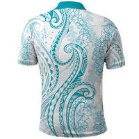 Polynesia Plumeria Lei Polo Shirt White Turquoise Curves Motif LT7 - Polynesian Pride