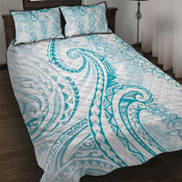 Polynesia Plumeria Lei Quilt Bed Set White Turquoise Curves Motif LT7 Turquoise - Polynesian Pride