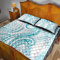 Polynesia Plumeria Lei Quilt Bed Set White Turquoise Curves Motif LT7 - Polynesian Pride