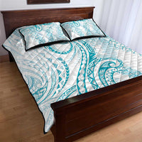 Polynesia Plumeria Lei Quilt Bed Set White Turquoise Curves Motif LT7 - Polynesian Pride
