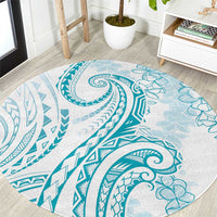 Polynesia Plumeria Lei Round Carpet White Turquoise Curves Motif LT7 Turquoise - Polynesian Pride