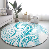 Polynesia Plumeria Lei Round Carpet White Turquoise Curves Motif LT7 - Polynesian Pride