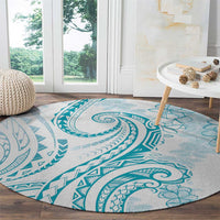 Polynesia Plumeria Lei Round Carpet White Turquoise Curves Motif LT7 - Polynesian Pride