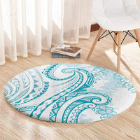 Polynesia Plumeria Lei Round Carpet White Turquoise Curves Motif LT7 - Polynesian Pride