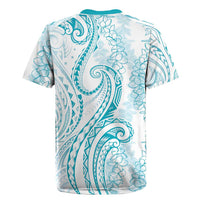 Polynesia Plumeria Lei Rugby Jersey White Turquoise Curves Motif LT7 - Polynesian Pride