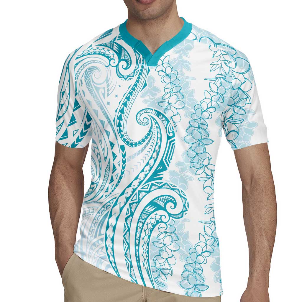 Polynesia Plumeria Lei Rugby Jersey White Turquoise Curves Motif LT7 - Polynesian Pride