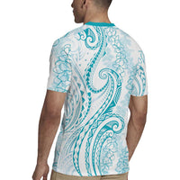 Polynesia Plumeria Lei Rugby Jersey White Turquoise Curves Motif LT7 - Polynesian Pride