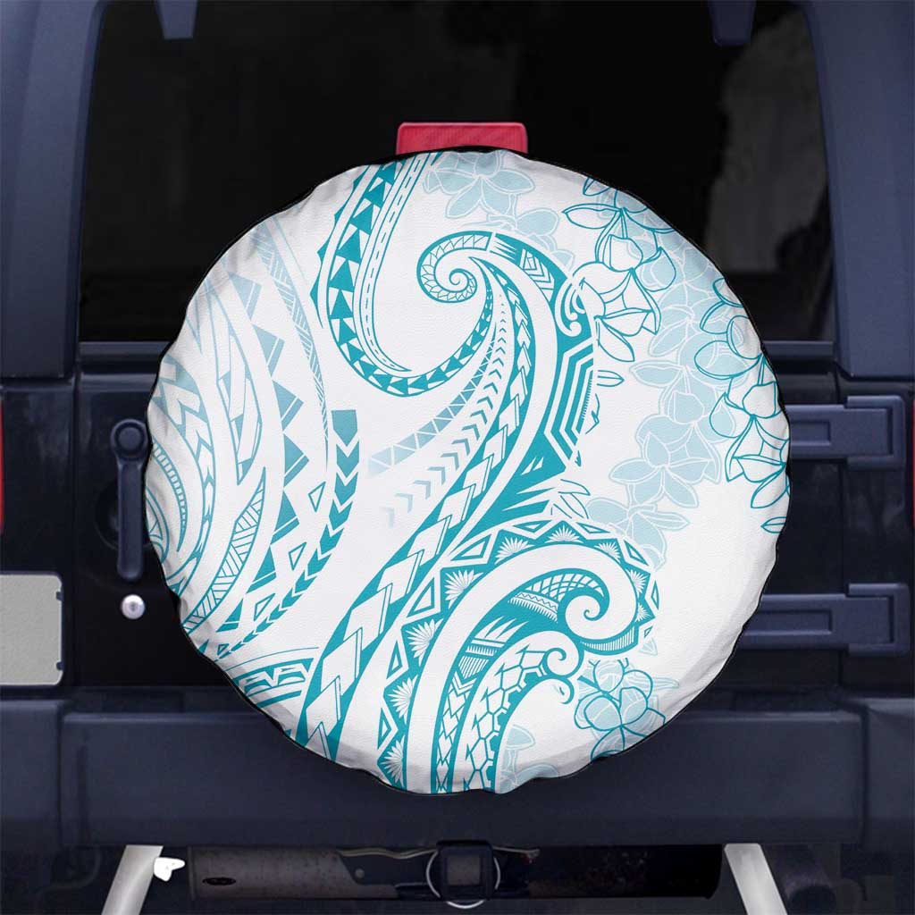 Polynesia Plumeria Lei Spare Tire Cover White Turquoise Curves Motif LT7 No hole Turquoise - Polynesian Pride