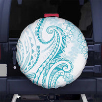 Polynesia Plumeria Lei Spare Tire Cover White Turquoise Curves Motif LT7 No hole Turquoise - Polynesian Pride