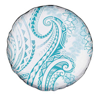 Polynesia Plumeria Lei Spare Tire Cover White Turquoise Curves Motif LT7 - Polynesian Pride