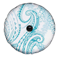 Polynesia Plumeria Lei Spare Tire Cover White Turquoise Curves Motif LT7 - Polynesian Pride