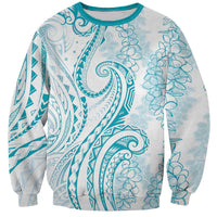 Polynesia Plumeria Lei Sweatshirt White Turquoise Curves Motif LT7 Unisex Turquoise - Polynesian Pride