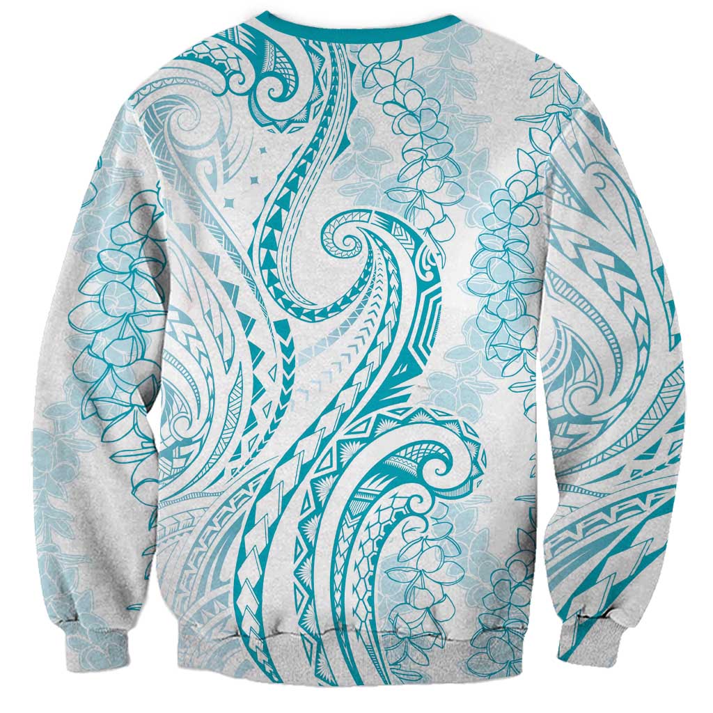 Polynesia Plumeria Lei Sweatshirt White Turquoise Curves Motif LT7 - Polynesian Pride