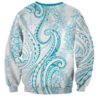 Polynesia Plumeria Lei Sweatshirt White Turquoise Curves Motif LT7 - Polynesian Pride
