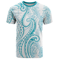 Polynesia Plumeria Lei T Shirt White Turquoise Curves Motif LT7 Turquoise - Polynesian Pride