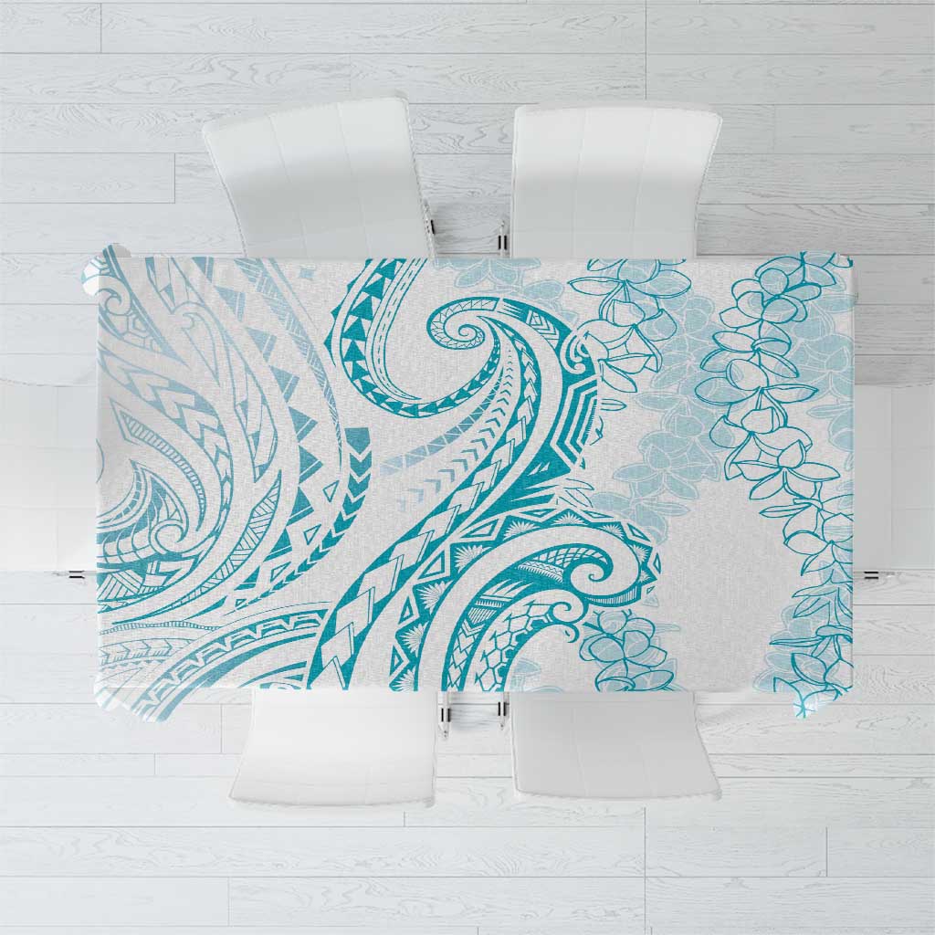 Polynesia Plumeria Lei Tablecloth White Turquoise Curves Motif LT7 Turquoise - Polynesian Pride