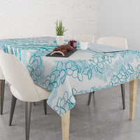 Polynesia Plumeria Lei Tablecloth White Turquoise Curves Motif LT7 - Polynesian Pride